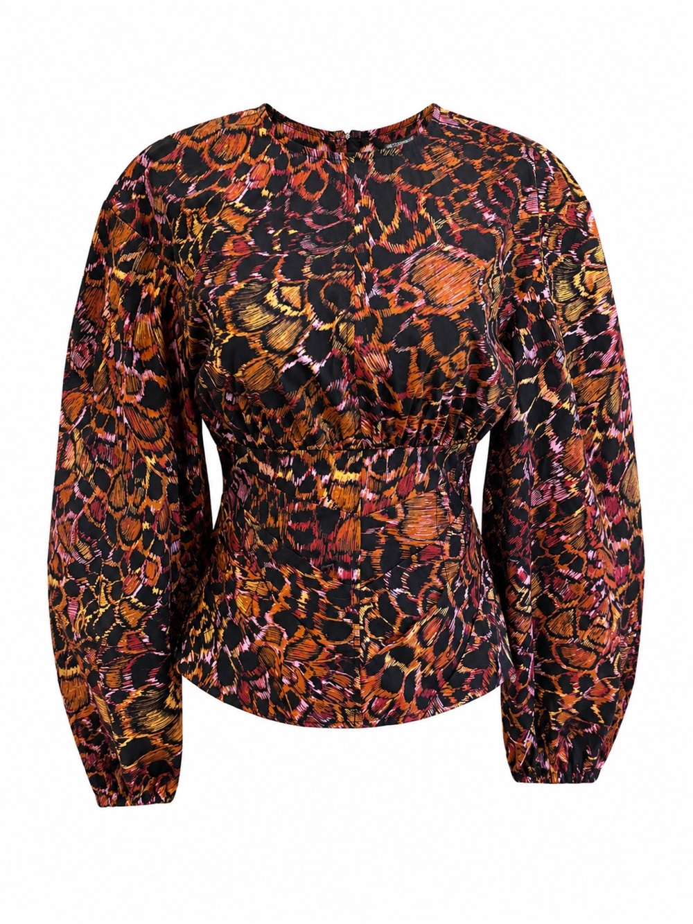 Ulla Johnson Black Peplum Blouse with Orange & Pink Print